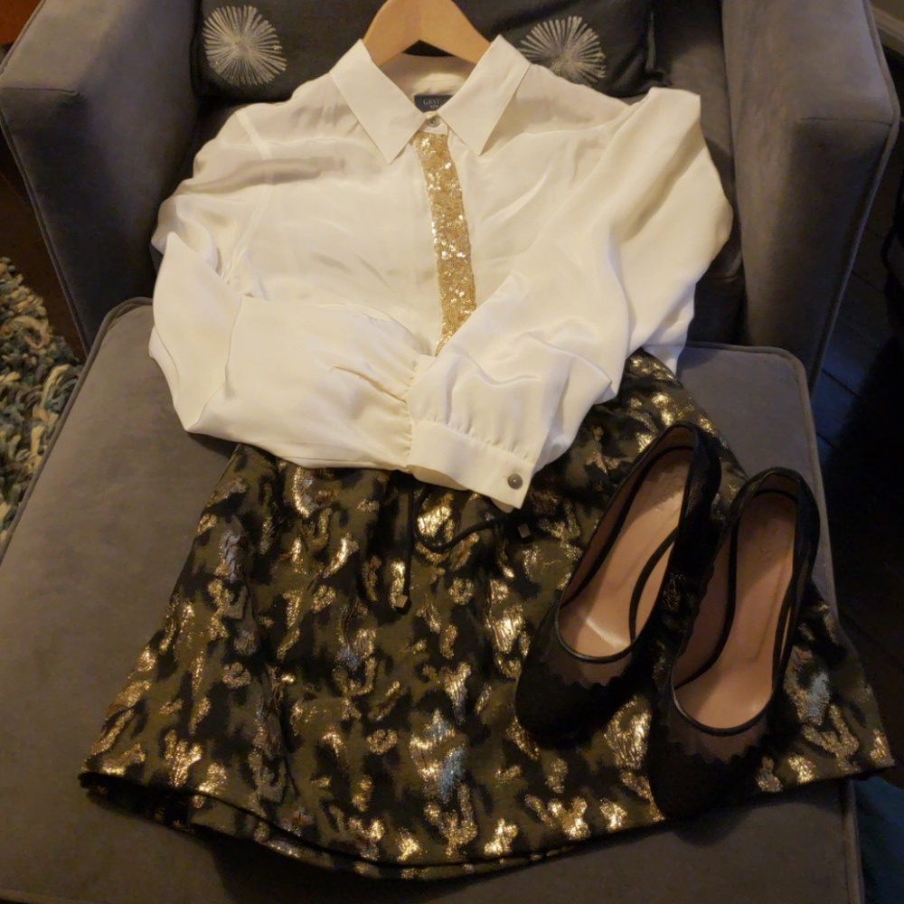 Gryphon silk shirt with sequins gold cream blouse